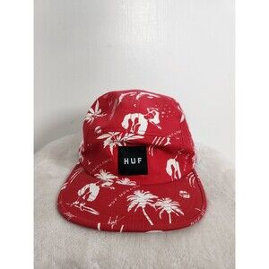 HUF Drunk Aloha Volley Adjustable Cap Hat Red Tropical Skater Mens OS EUC